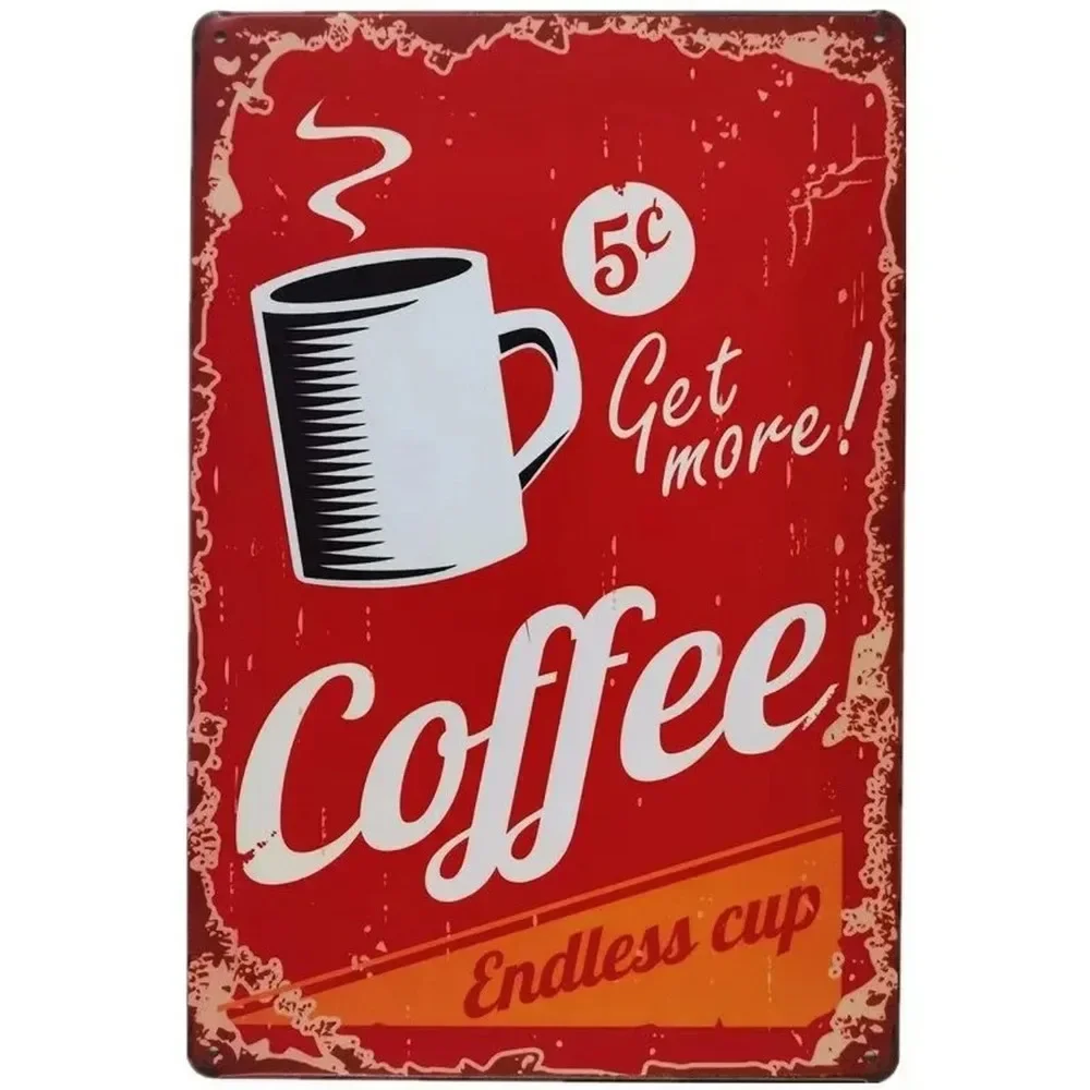 Plaque Metal Signs Drink Coffe - Vintage Collectible Plates review and price