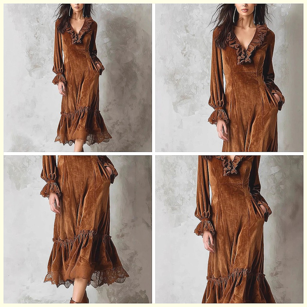 Vintage Velvet Maxi Dress V-Ne - Vintage Necklace review and price