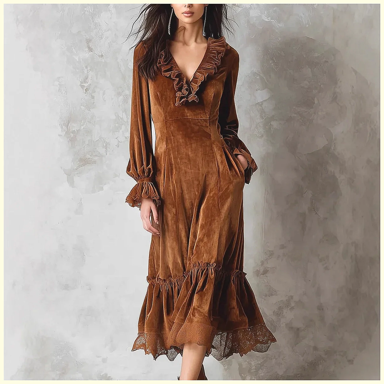 Vintage Velvet Maxi Dress V-Ne - Vintage Necklace review and price