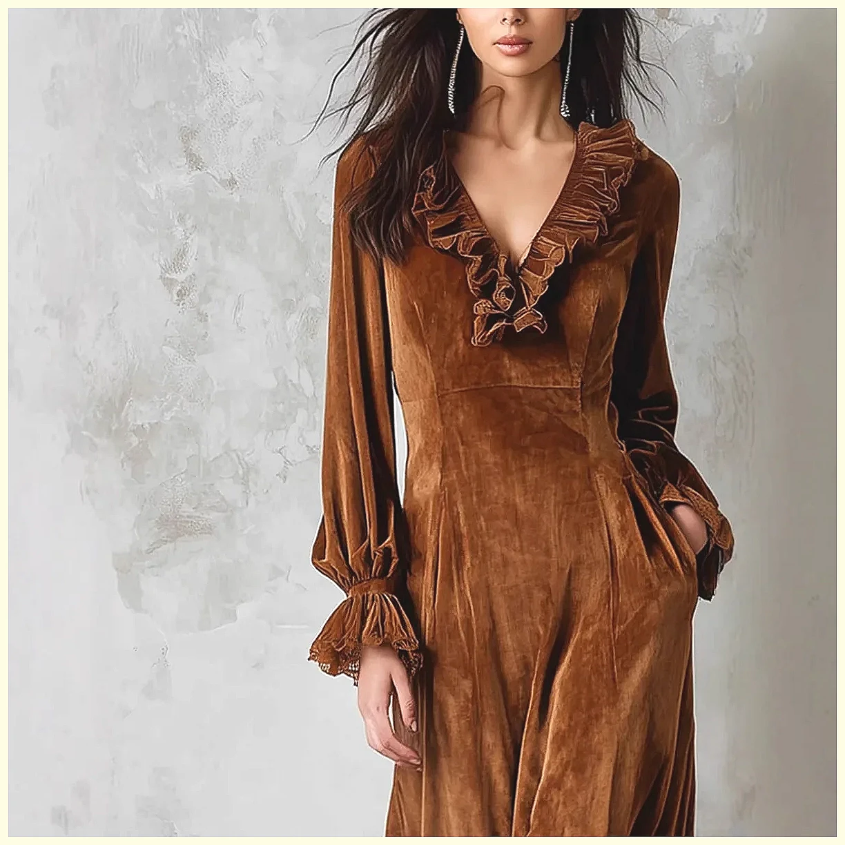 Vintage Velvet Maxi Dress V-Ne - Vintage Necklace review and price