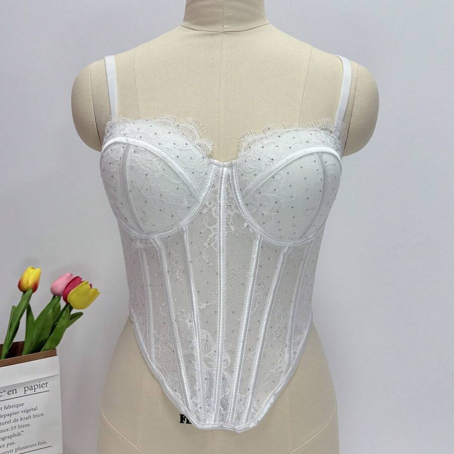White Lace Rhinestone Corset T - Vintage Necklace review and price