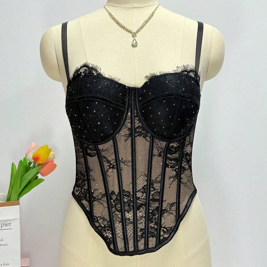 White Lace Rhinestone Corset T - Vintage Necklace review and price