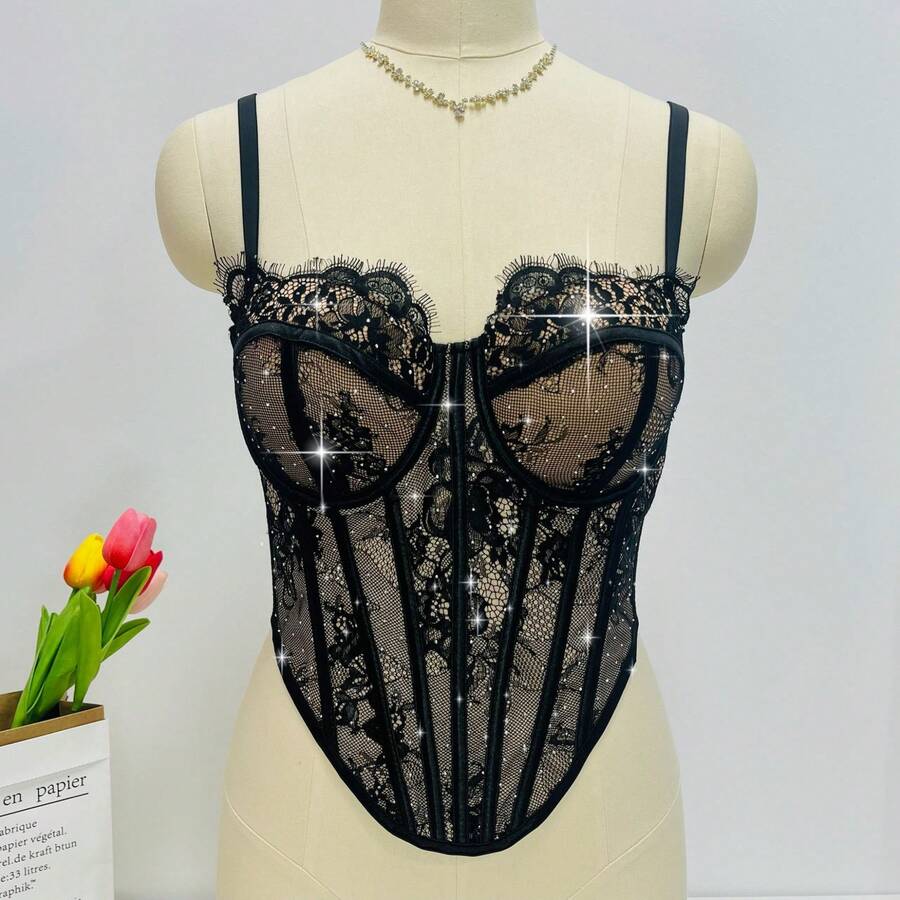 White Lace Rhinestone Corset T - Vintage Necklace review and price