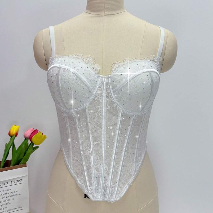White Lace Rhinestone Corset T - Vintage Necklace review and price